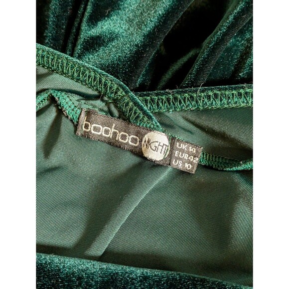 Green velvet dress Size 10 bardot sweetheart off shoulder dark romance pinup - Picture 11 of 12